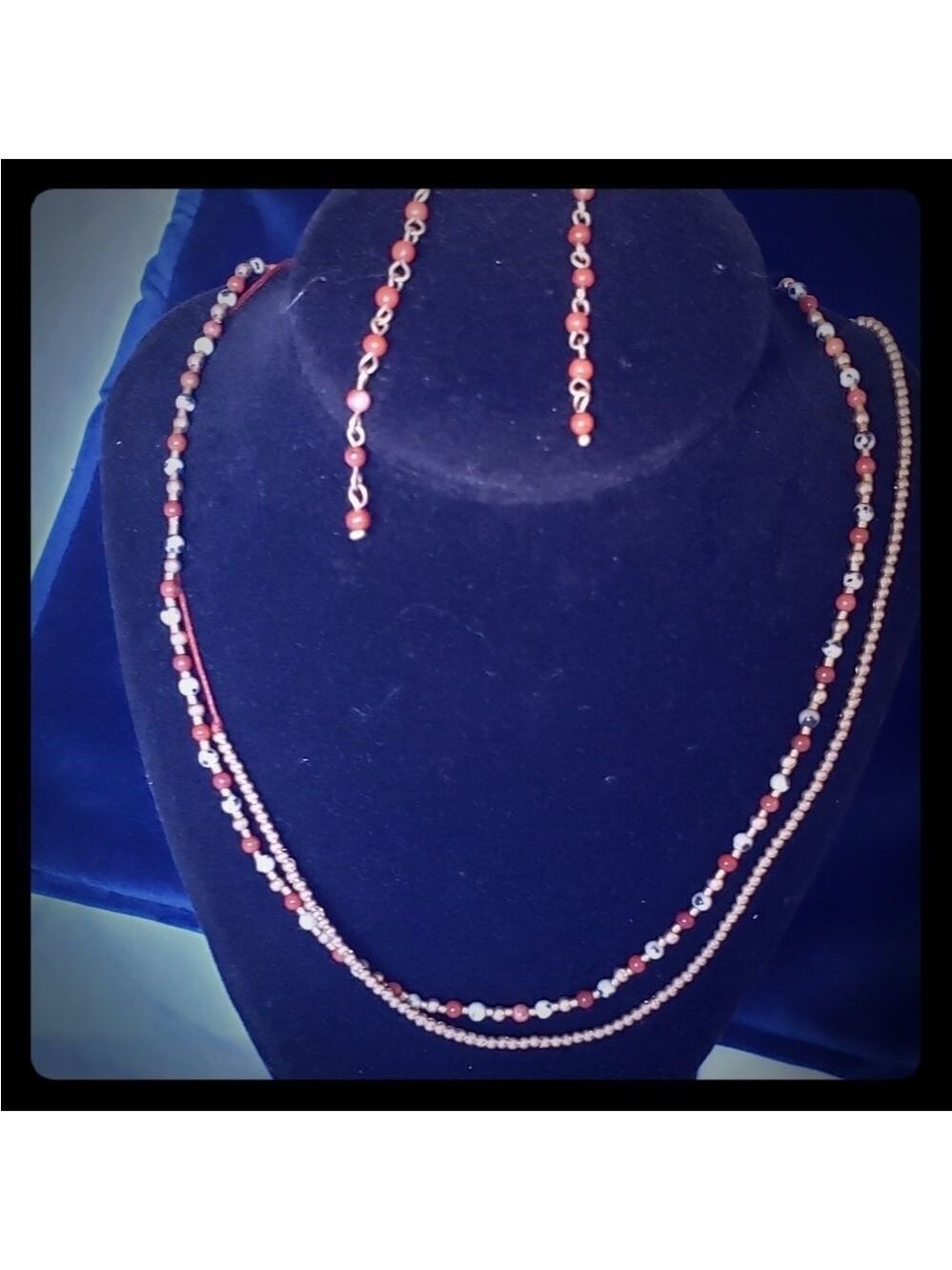 Layered Necklace Earring Set Red Gold NWT